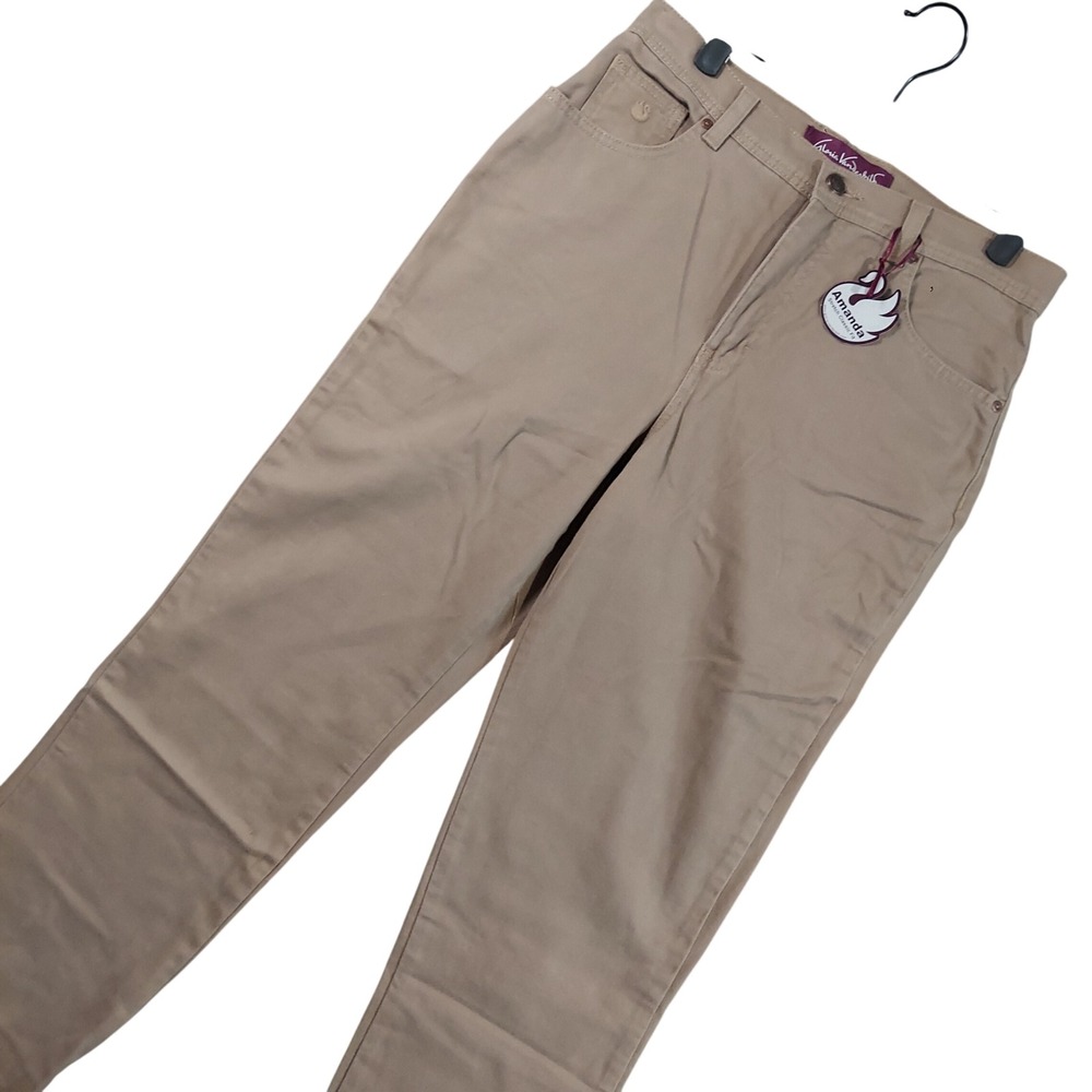 Gloria Vanderbilt Amanda Pants Women 8 Long Tan Stretch Classic Fit Tapered Leg